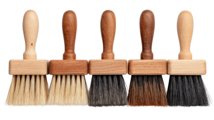 A row of paintbrushes, closeup view of art supplies for creative expression closeup