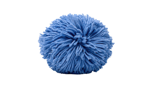 Vibrant blue ball of yarn on a contrasting black background, closeup blue