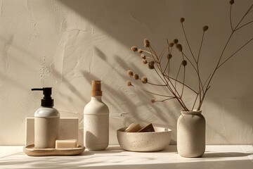 Minimalist bathroom decor speckled bottles