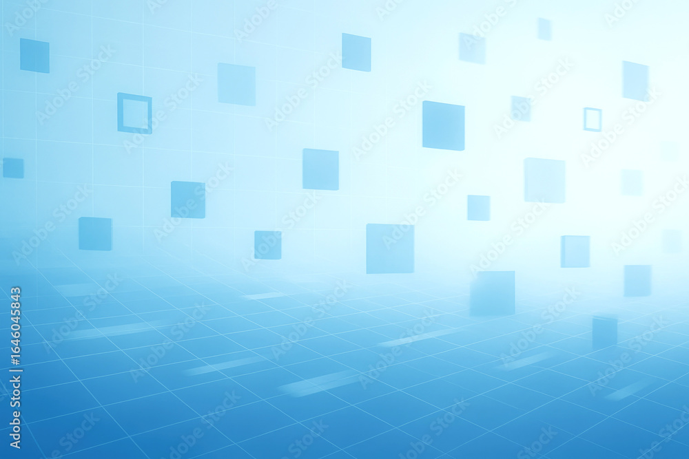 Poster abstract blue grid with floating squares and fading light background