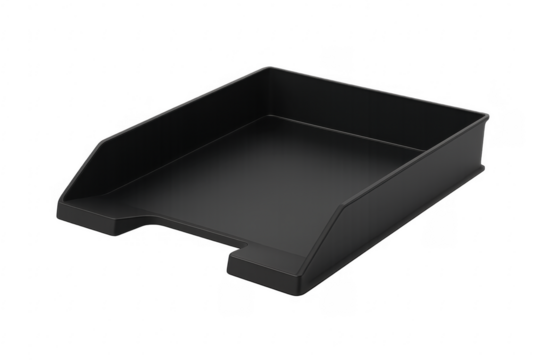 Empty black desk tray organizer on transparent background