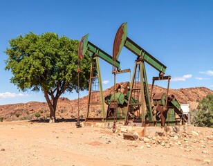 Oil pumps in arid landscape