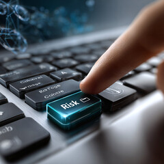 Risk management keyboard button finger pressing business security analysis safe
