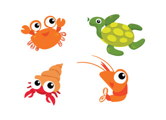 Set Sea animals colour collection