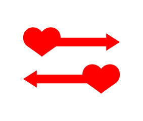 Two red hearts with arrows in opposite directions, representing emotional exchange, communication, and relationship dynamics. Perfect for love, dating, and couple therapy concepts.