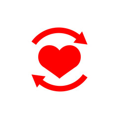 Red heart with circular arrows, symbolizing relationship cycle, love renewal, and emotional exchange.