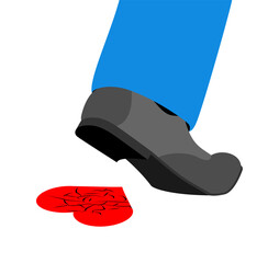 shoe stepping on a broken heart. Symbolizes heartbreak, betrayal, emotional pain, rejection, and sadness. Suitable for relationship and emotional themes.