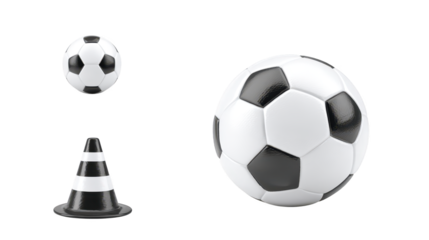 Soccer ball and cone on field, essential equipment for training game day soccer