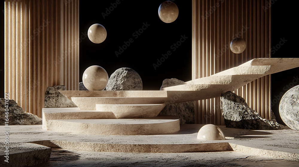Poster Abstract Architectural Structure Displaying Geometric Shapes and Natural Elements