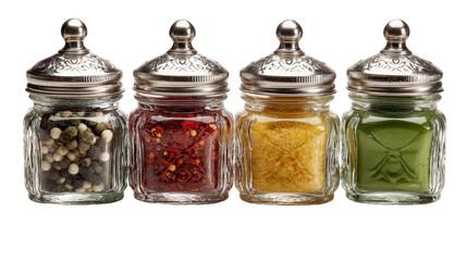 A colorful row of jars filled with delicious preserved homemade food, visual feast for the pantry