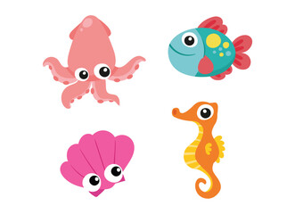 Set Sea animals colour collection