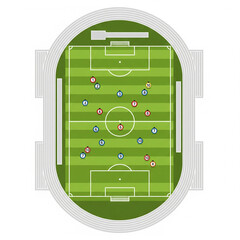Flat 2D Vector Illustration of Soccer Football Field and Stadium – Top View, Match, Corner Flag © YooW