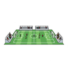 Flat 2D Vector Illustration of Soccer Football Field and Stadium – Top View, Match, Corner Flag © YooW