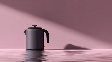 modern kitchen scene featuring elegant kettle with augmented reality visuals displaying water levels