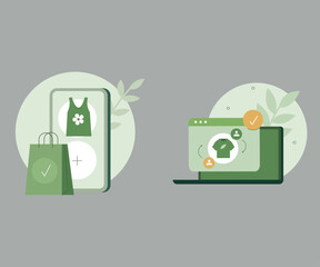 Illustration of responsive web design with a laptop and a mobile phone display mockup. Laptop and smartphone display.