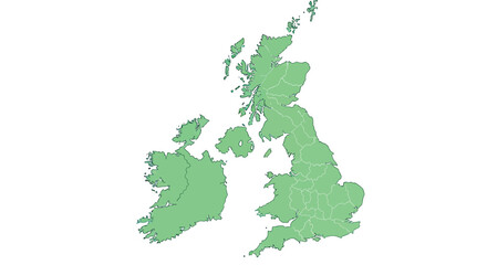 Uk ireland map outline green vector illustration