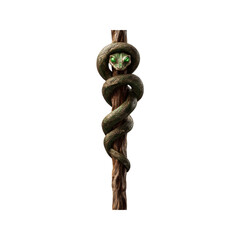Mystical Serpent Coiled Around Wooden Staff - 3D Render
