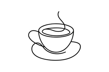Single line art a steaming coffee cup saucer vector