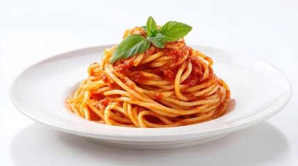 spaghetti with tomato sauce and basil