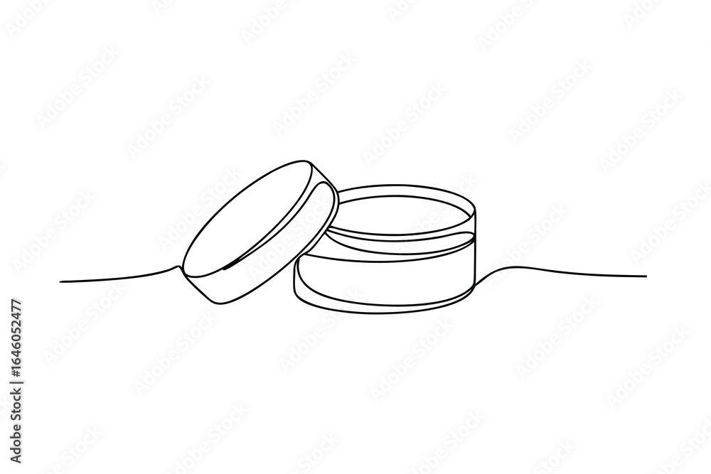Poster single line continuous line drawing an open cosmetic jar with lid object container