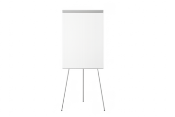 Blank white flip chart on a transparent background for presentations and brainstorming