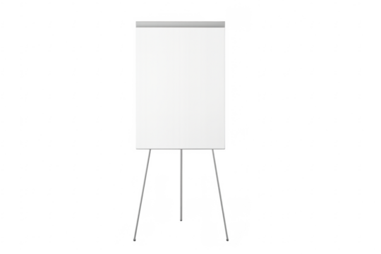 Blank white flip chart on a transparent background for presentations and brainstorming