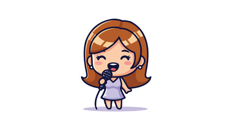 Delightful Young Female Singer with Microphone An Expressive VECTOR Illustration of a Talented Vocalist Performing a Song, Capturing Joy and Musical Passion.