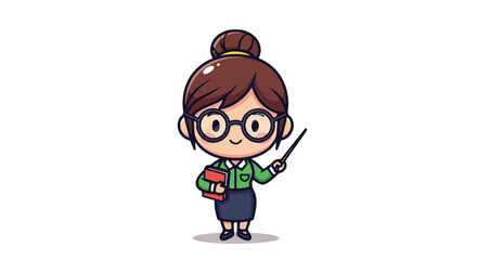 Chibi Teacher with Pointer and Book - Vector Illustration for Education and Learning