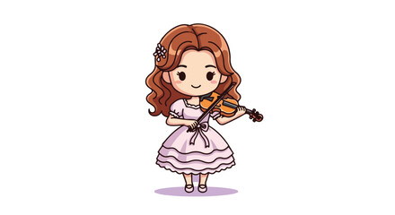 Adorable Violinist Girl VECTOR Illustration Cute Cartoon Character