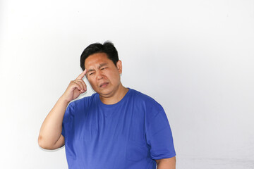 Various expression and gesture of asaian guy wering blue tshirt