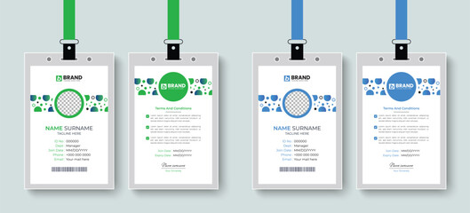Abstract corporate company office employee id card or identity card design layout with blue and red color. Modern creative design for corporate business identification card, staff card.