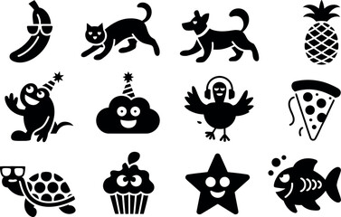 Fototapeta premium Playful Black and White Character Icons: Fun, Cute, and Quirky Designs.