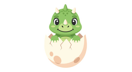 Cute baby dinosaur hatching from egg illustration
