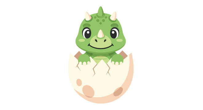 Cute baby dinosaur hatching from egg illustration