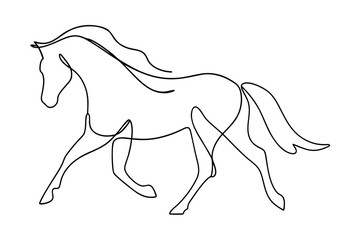Single line drawing a horse in motion a animal equine