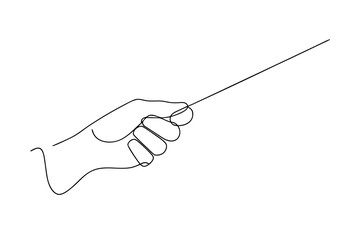 Single line drawing a hand holding a conductor's baton music