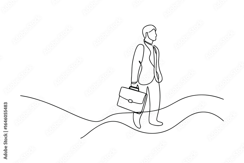 Poster single line drawing a man in a suit walking with a briefcase vector