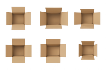 A set of cardboard boxes, opened and closed, png, transparent