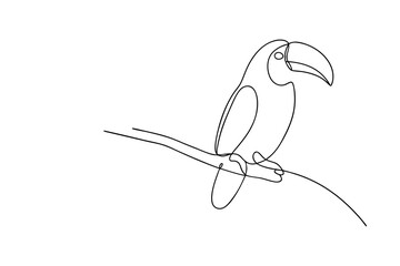 Single line drawing a toucan perched a branch bird animal © Joy