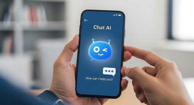Closeup of a person using a smartphone with a chat ai application open
