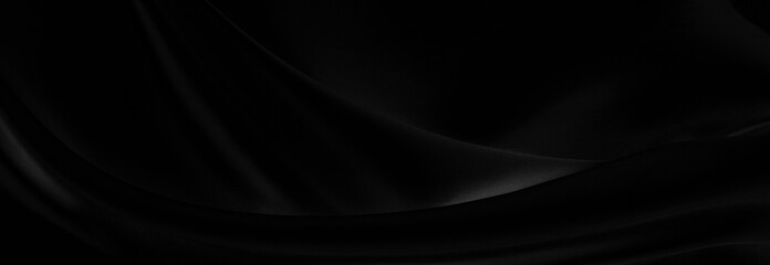 Black gray satin dark fabric texture luxurious shiny that is abstract silk cloth panorama background with patterns soft waves blur beautiful.