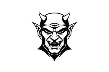 Fototapeta premium Black and white illustration of three different devil or vampire characters with menacing facial expressions and sharp teeth silhouette