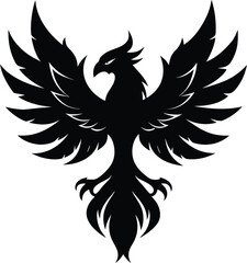 Black phoenix silhouette on white background