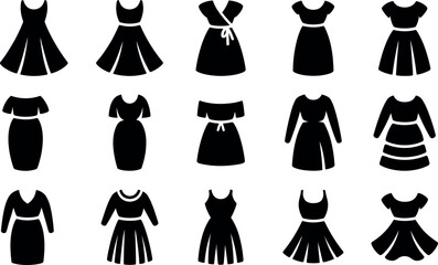 Collection of Simple Black Dress Icons: Fashion Style Guide