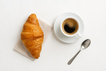 Cup of coffee with croissant