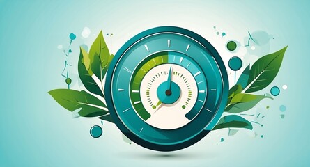 Obraz premium A stylized illustration of a speedometer surrounded by green leaves on a light background
