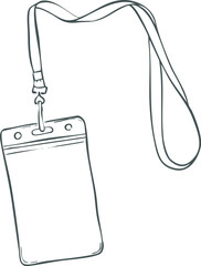 ID Badge with Lanyard &ndash; Hand-Drawn Line Art Illustration, Vector Outline, Office and Event Pass