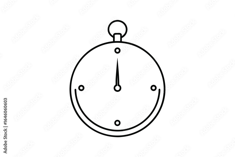 Poster single line outline a pocket watch with a loop chain attachment time measurement
