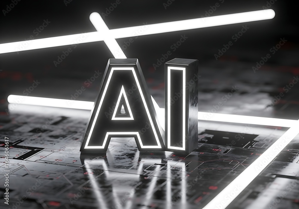 Poster ai letters with neon lights create a modern, technology-driven futuristic backdrop for innovation an