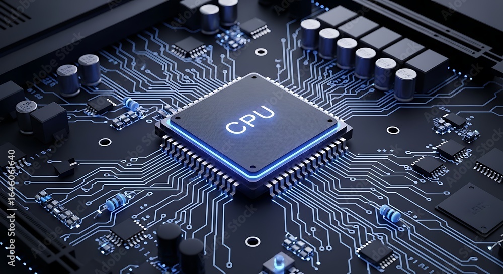 Aufkleber modern cpu chip close up for technology enthusiasts, showcasing circuit board detail and computing p